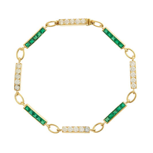 Bracelet Square Bar Emeralds & Round Diamonds